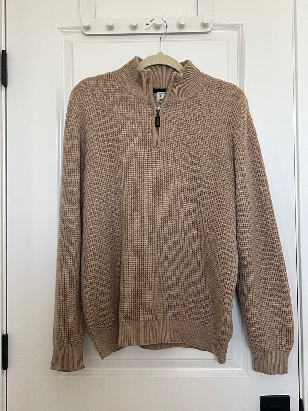 L.L. Bean Men’s Taupe Quarter-Zip Waffle Knit Sweater